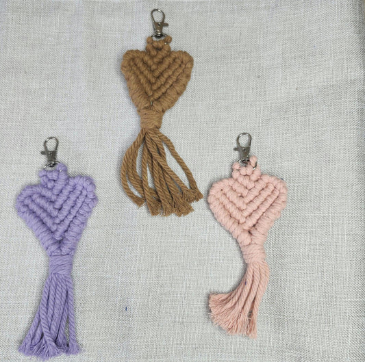 Macrame keychain, macrame charm,macrame heart keychain, heart keychain,macrame bag charm,boho keychain