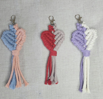 Macrame keychain, macrame charm,macrame heart keychain, heart keychain,macrame bag charm,boho keychain