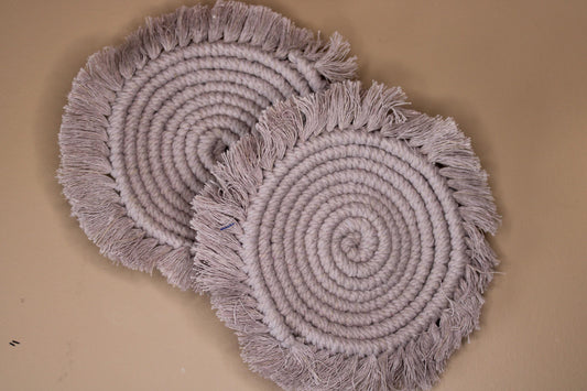 Handmade Coaster set of 2, Macrame Coasters, table decor, housewarming gift, gift for her,boho kitchen, Round Coaster
