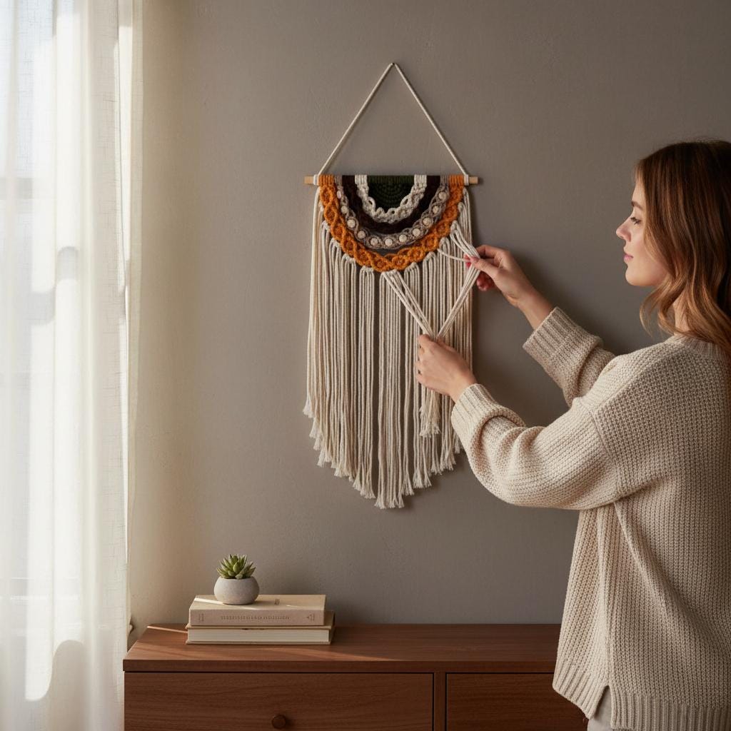 Handmade Boho Macrame Fringe Wall Hanging