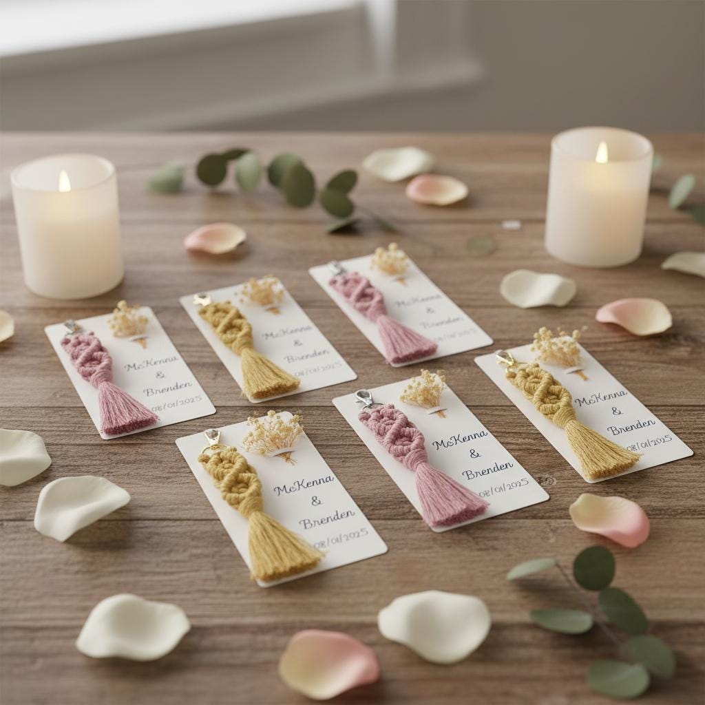 Personalized Macrame Keychain Wedding Favors